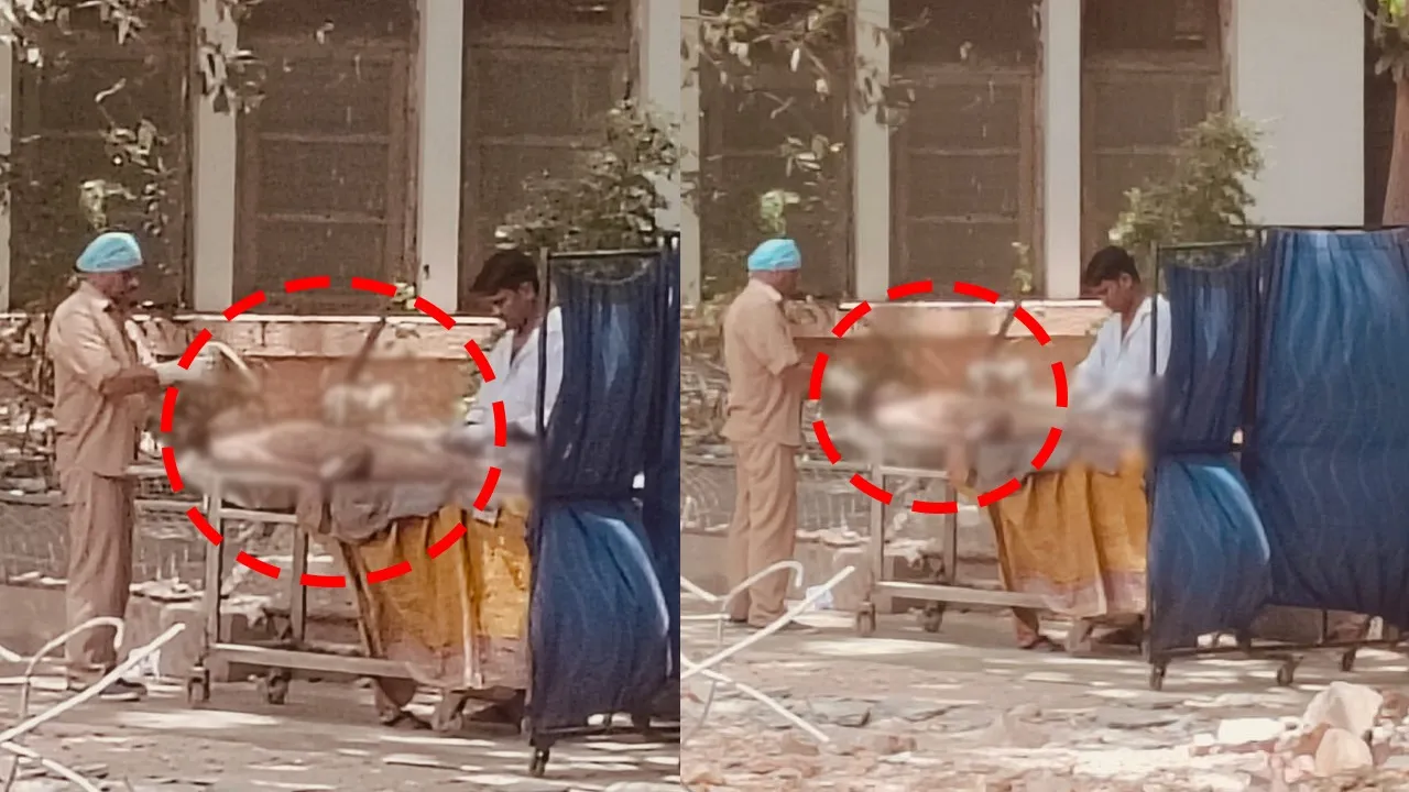 You are currently viewing भोपाल के हमीदिया अस्पताल में शर्मनाक तस्वीर, मर्चुरी के बाहर खुले में ही कर दिया शव का चीर-फाड़, बेबस परिजन देखते रह गए